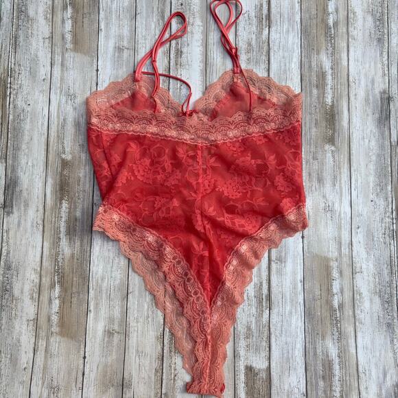 VTG Victorias Secret Gold Label Bodysuit Teddy Sm Peach Lace  Bows Coquette Sexy - Picture 2 of 13